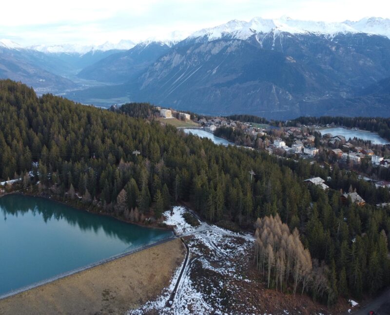 Lac de Chermignon. Début du déboisement. Vue aérienne. Décembre 2022